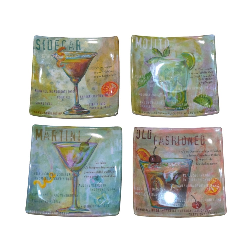 Set Of 4 Cocktail Appetizer Plates With Recipes, See Pictures For Details